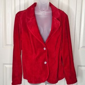 🤍Live A Little 100% suede leather red blazer/jacket rhinestone buttons *1X